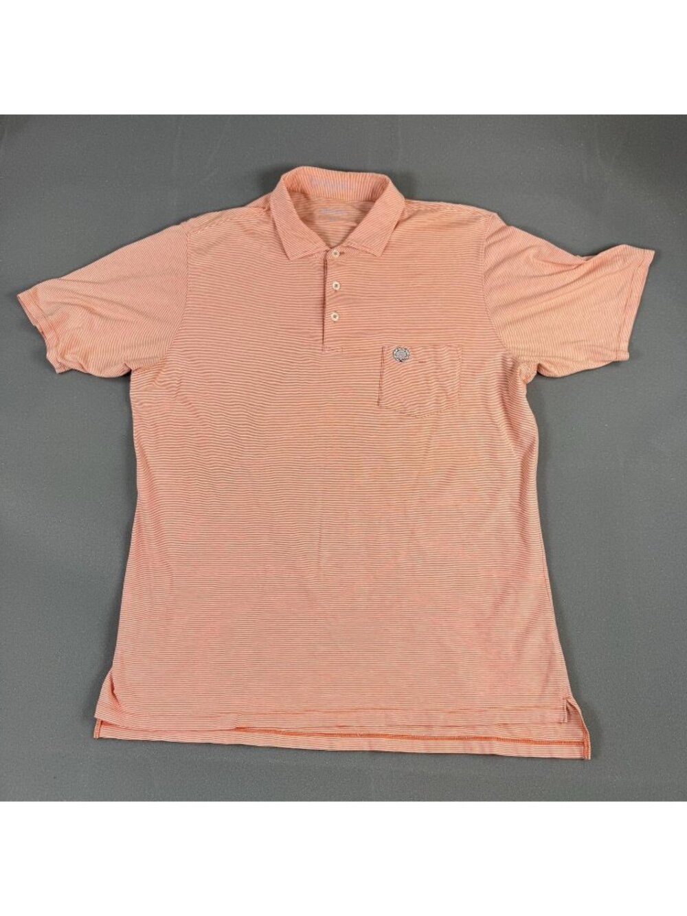 B Draddy Polo Shirt Mens Size M Orange Striped Golf Pima Cotton Stretch